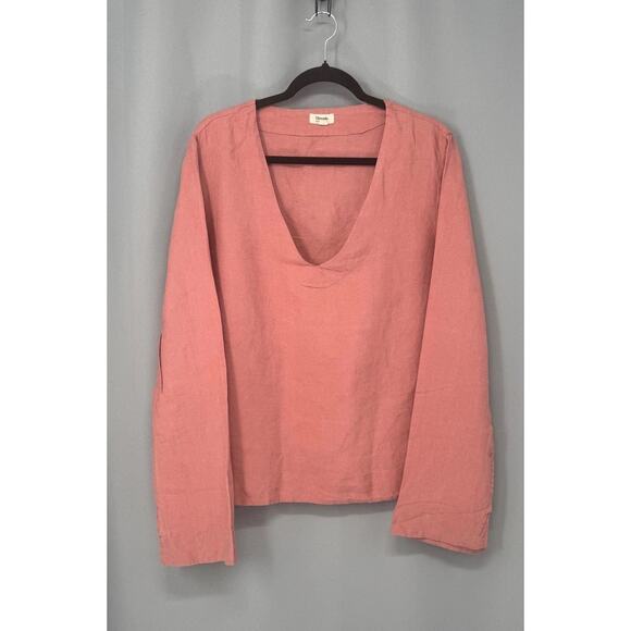 Threads by Bed Threads Shirt Womens 2XL Pink Linen V Neck Long Sleeve Tunic - Picture 1 of 9